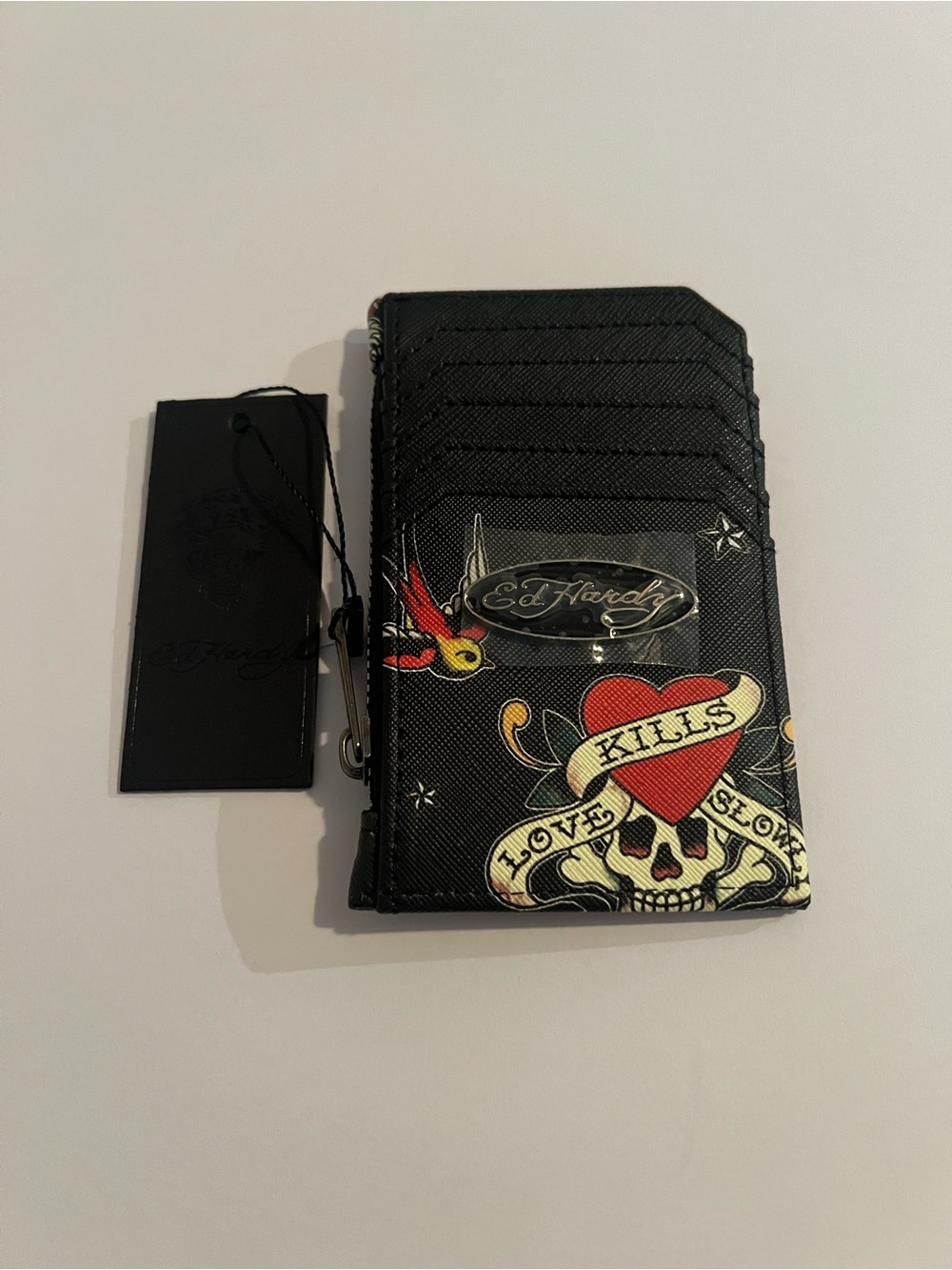 Ed Hardy Unisex Love Kills Wallet Coins Credit Cards Case NWT Rare Skull HTF!